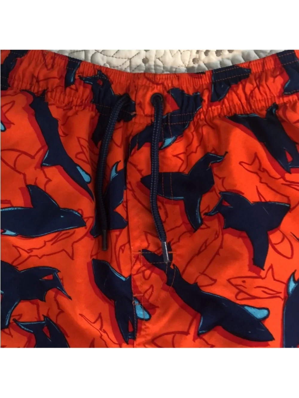 First Wave Boy’s Orange Blue Shark Swim Trunks Size 10